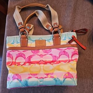 Coach Multicolor Striped Tote Bag